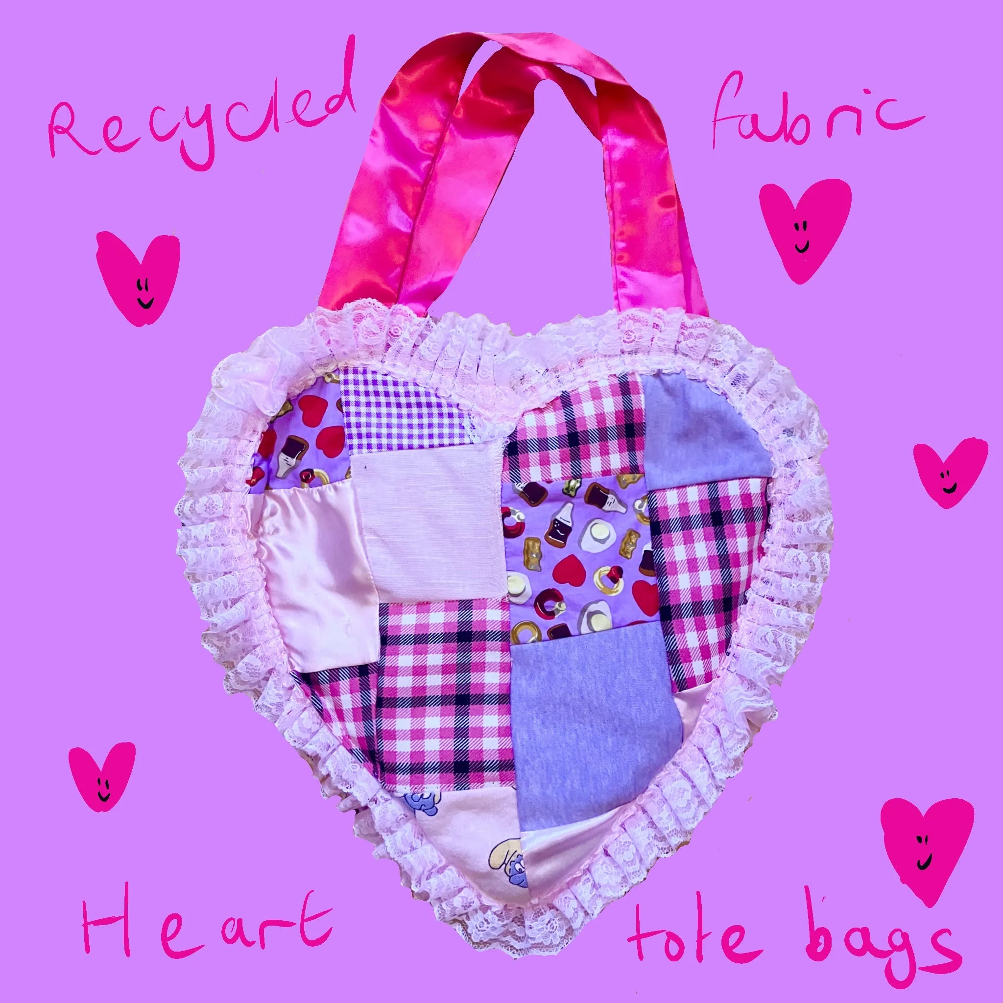 ♡  Recyled Fabric heart bag ♡