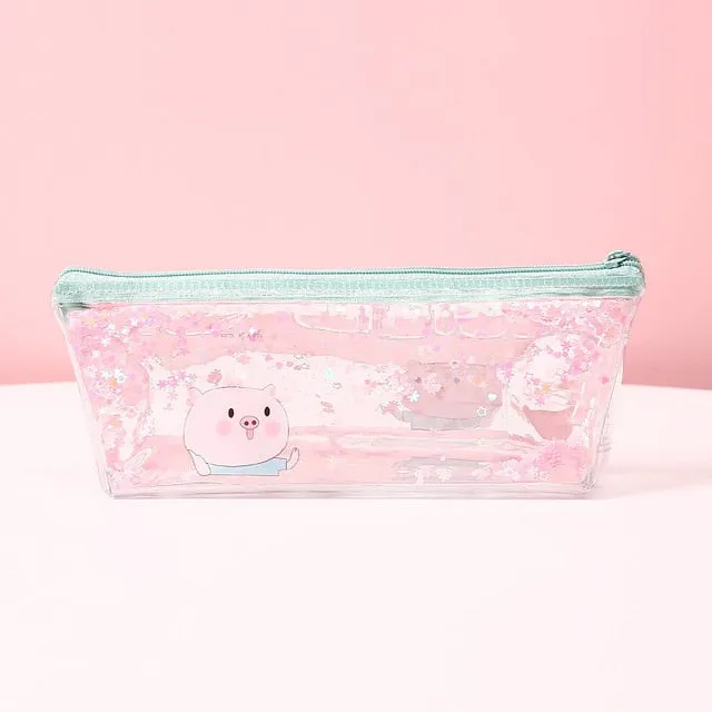 1Pc Kawaii Mermaid Pig Quicksand oil Pencil Case