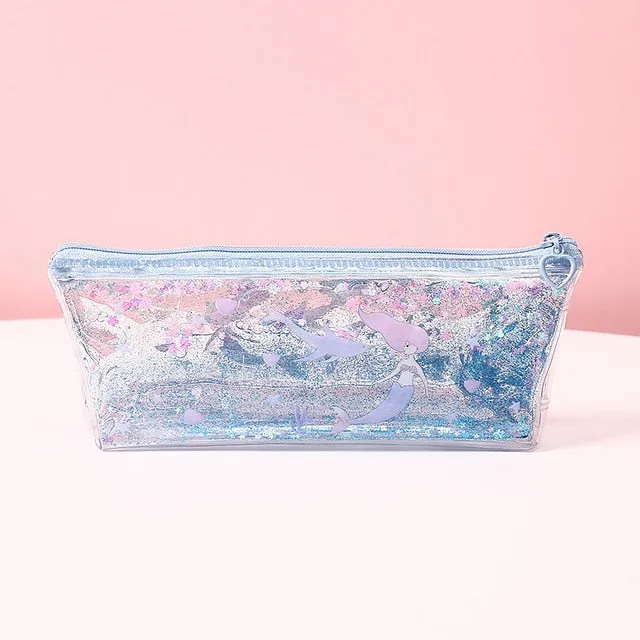 1Pc Kawaii Mermaid Pig Quicksand oil Pencil Case