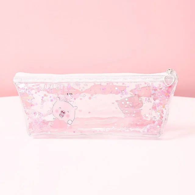 1Pc Kawaii Mermaid Pig Quicksand oil Pencil Case