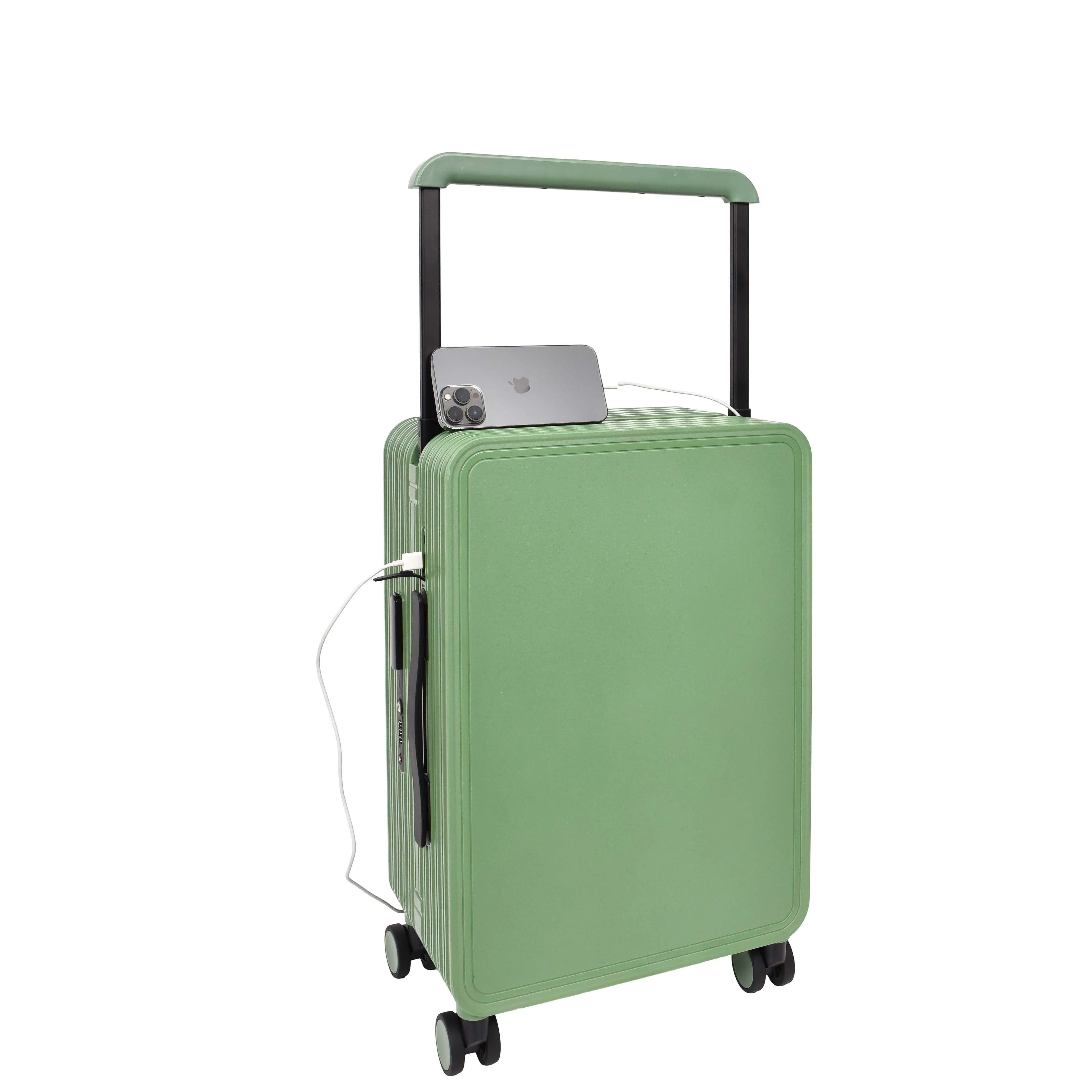 20" Cabin Size USB Port Suitcase Four Wheels Hard Shell Smart Luggage Expedition Green