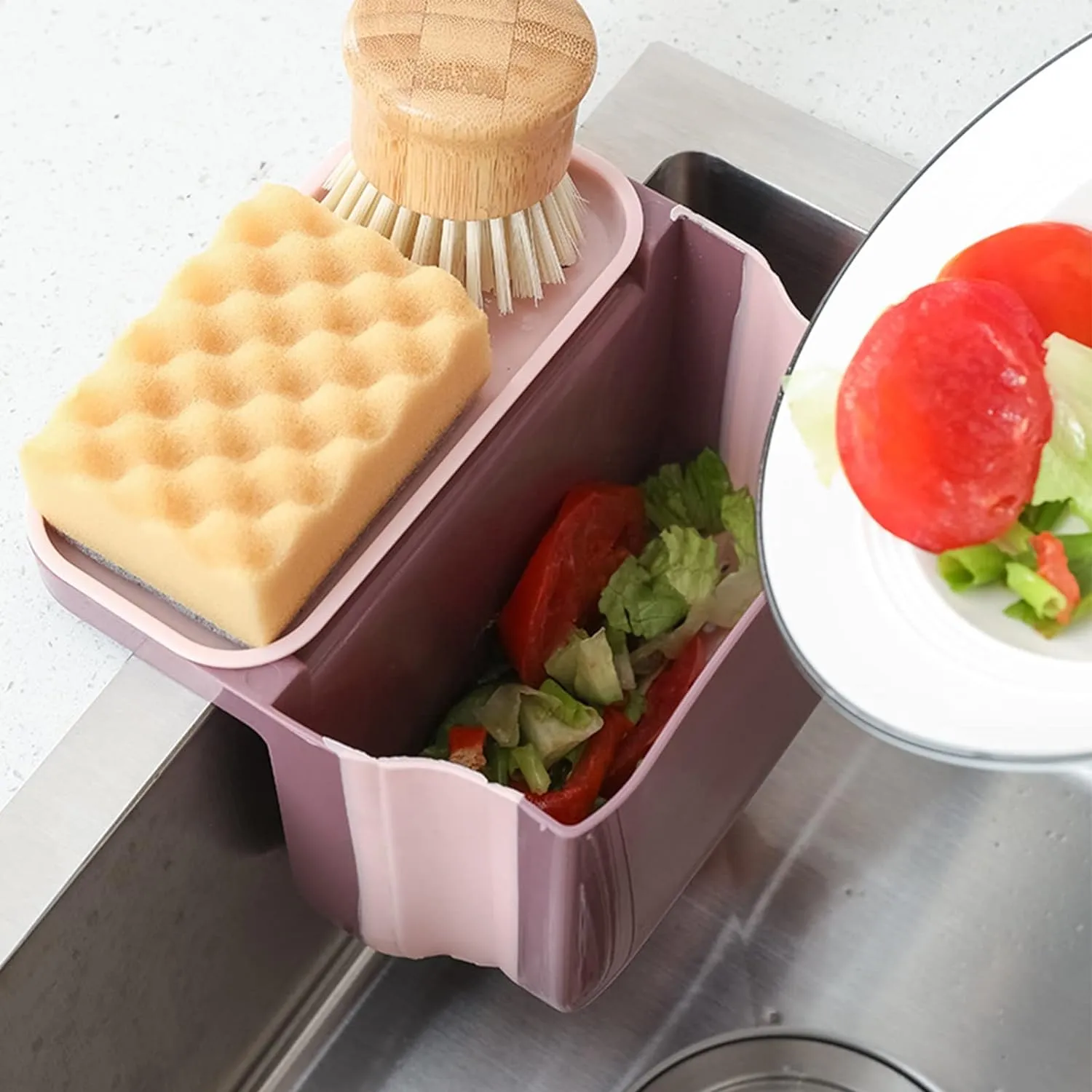 5856  Small Multifunction Sink Drain Basket - Universal & Foldable - Sink Trash Holder Sink Side Storage Drainer Strainer Basket, Foldable Kitchen Sink Drain Strainer for Food,Dish Drainer for Fruits, Vegetables