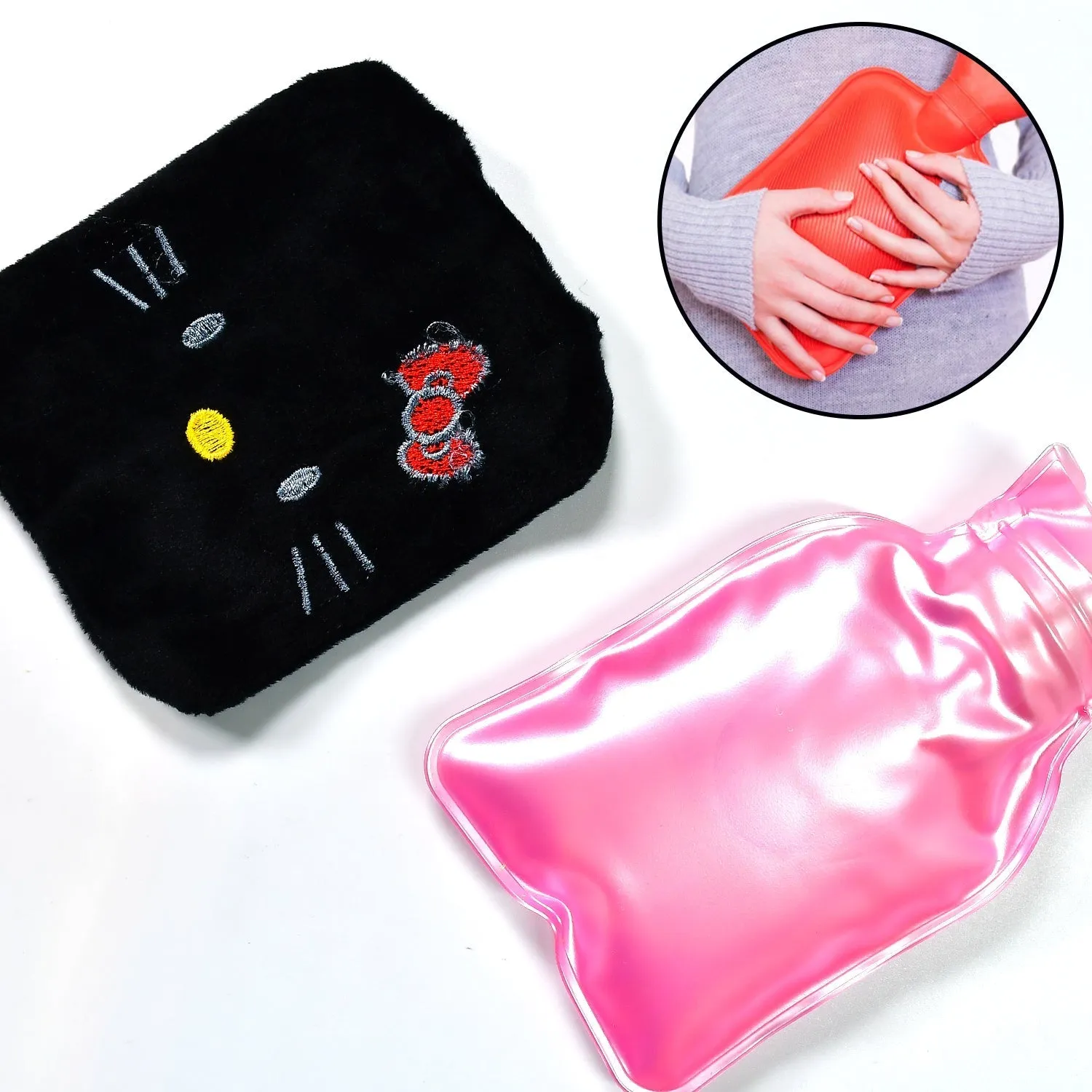 6513 Black Hello Kitty small Hot Water Bag with Cover for Pain Relief, Neck, Shoulder Pain and Hand, Feet Warmer, Menstrual Cramps.