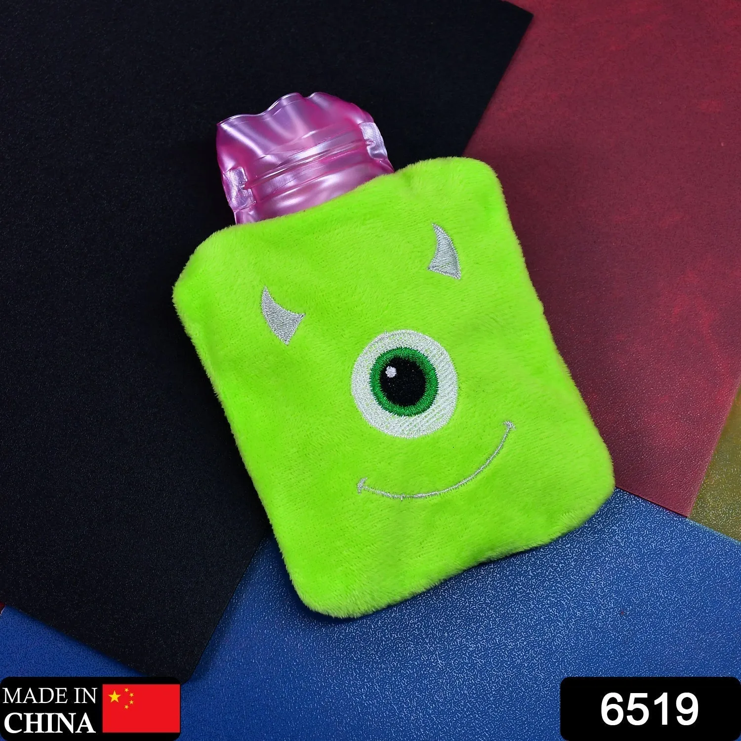 6519 Green one eye monster print small Hot Water Bag with Cover for Pain Relief, Neck, Shoulder Pain and Hand, Feet Warmer, Menstrual Cramps.