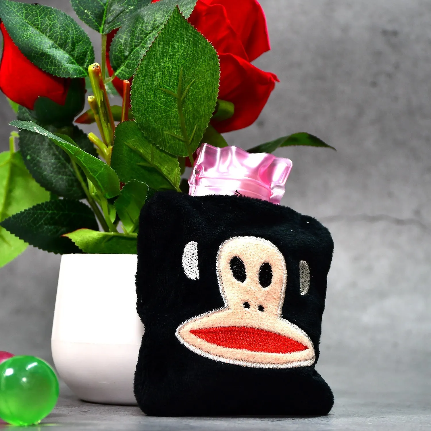 6522 Black Monkey small Hot Water Bag with Cover for Pain Relief, Neck, Shoulder Pain and Hand, Feet Warmer, Menstrual Cramps.