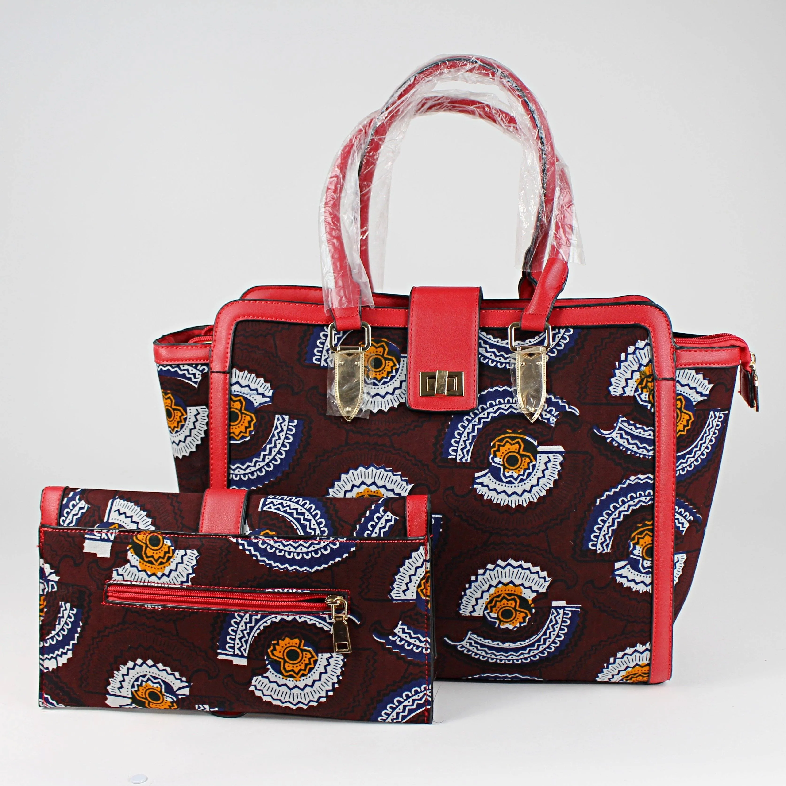 African Print Wax Handbag with a Purse-Wallet