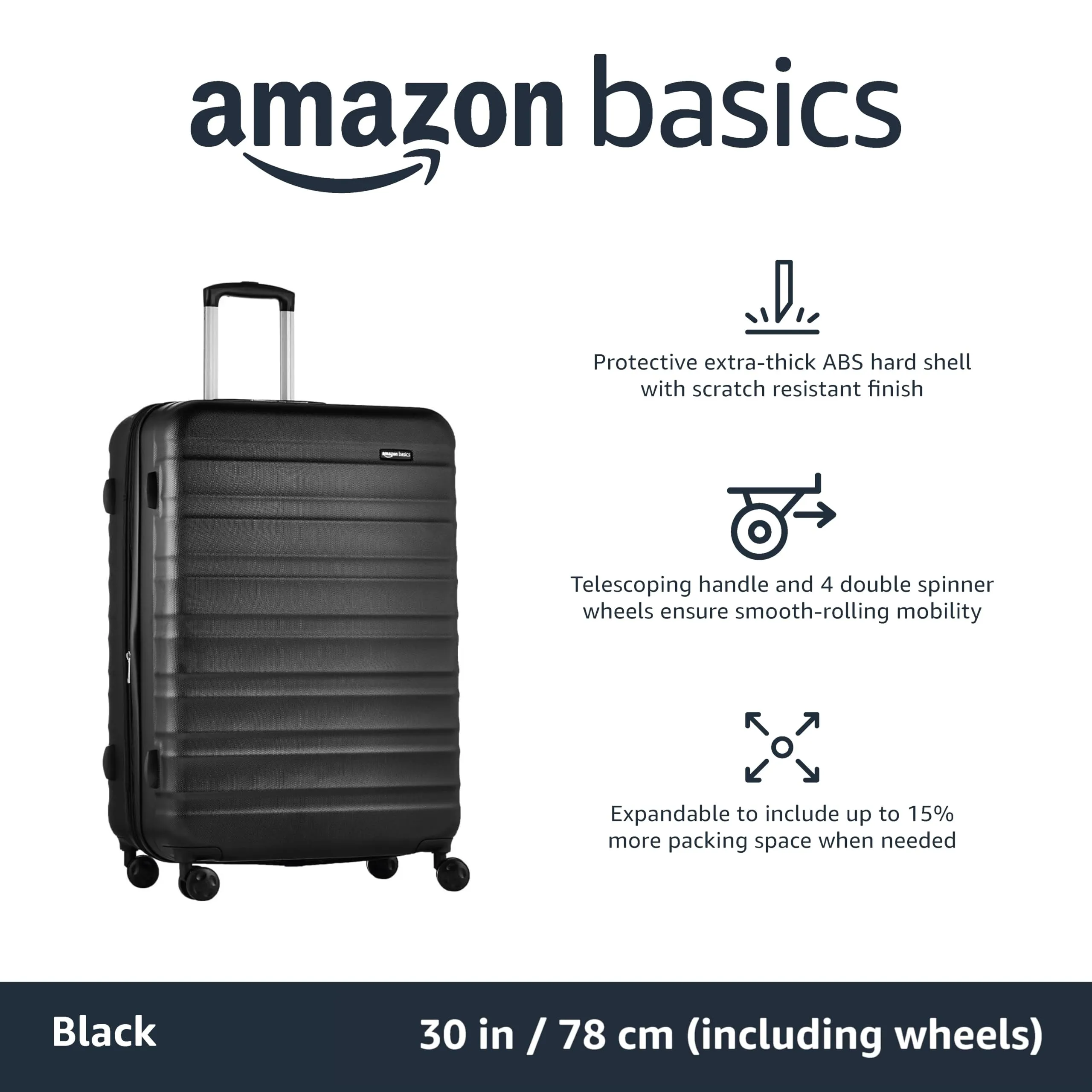 Amazon Basics Suitcase, Hardside Luggage with Spinner Wheels, Scratch-Resistant Surface, Light Blue, 30-Inch