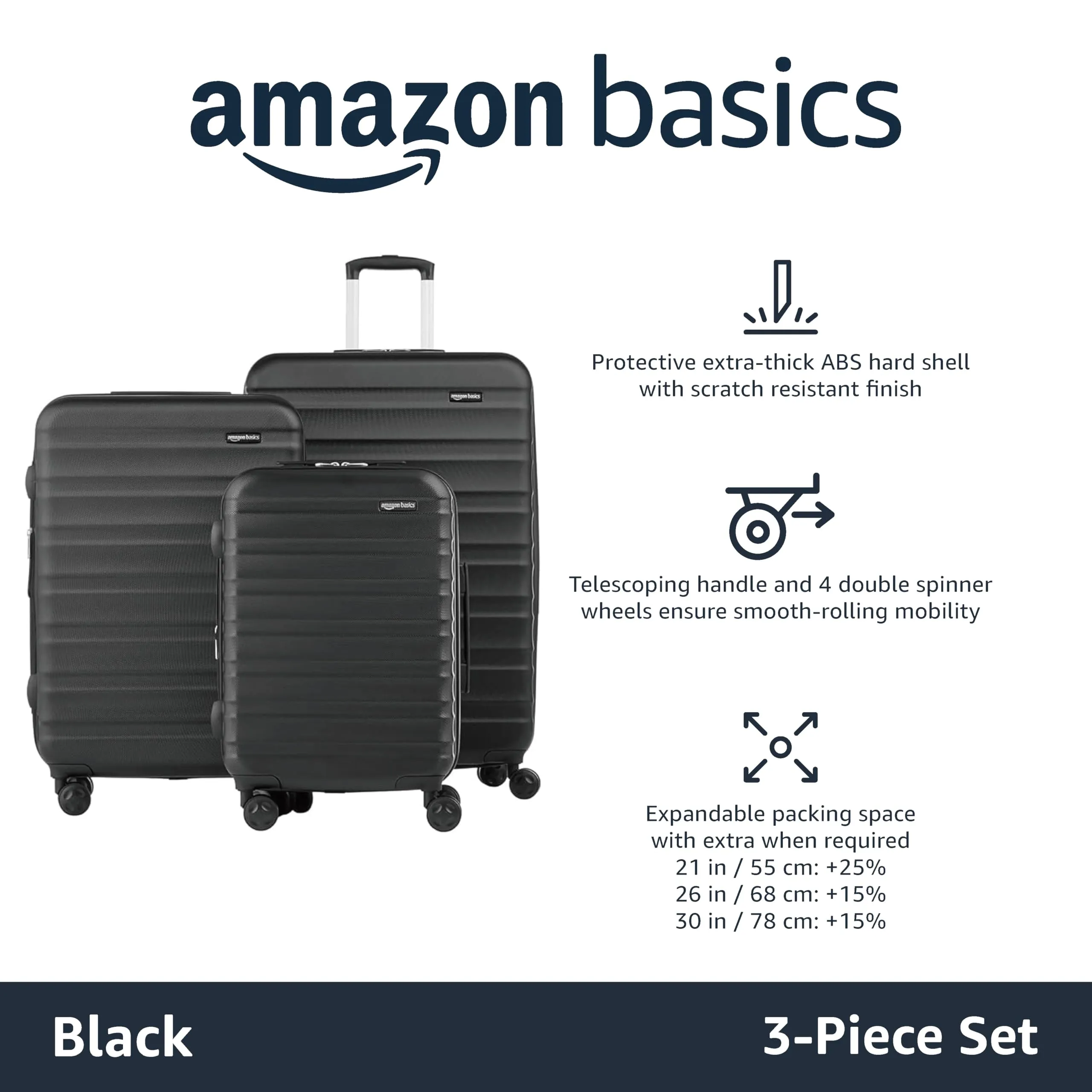 Amazon Basics Suitcase, Hardside Luggage with Spinner Wheels, Scratch-Resistant Surface, Light Blue, 30-Inch