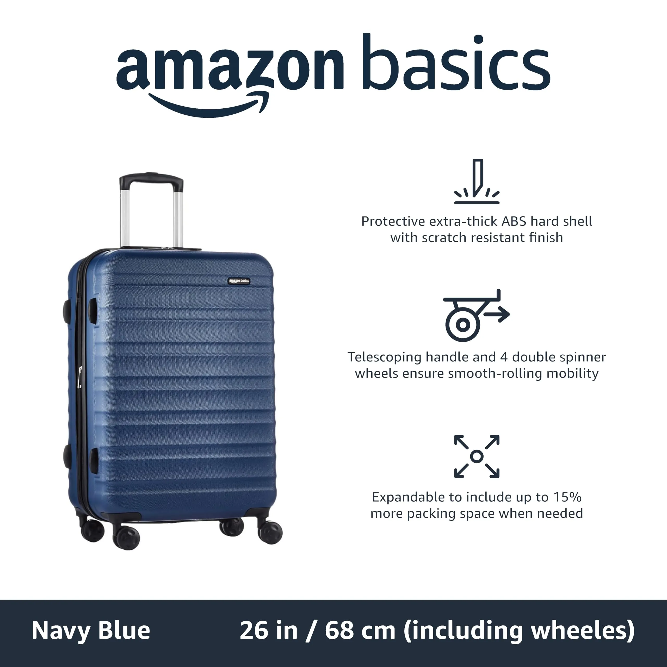 Amazon Basics Suitcase, Hardside Luggage with Spinner Wheels, Scratch-Resistant Surface, Light Blue, 30-Inch