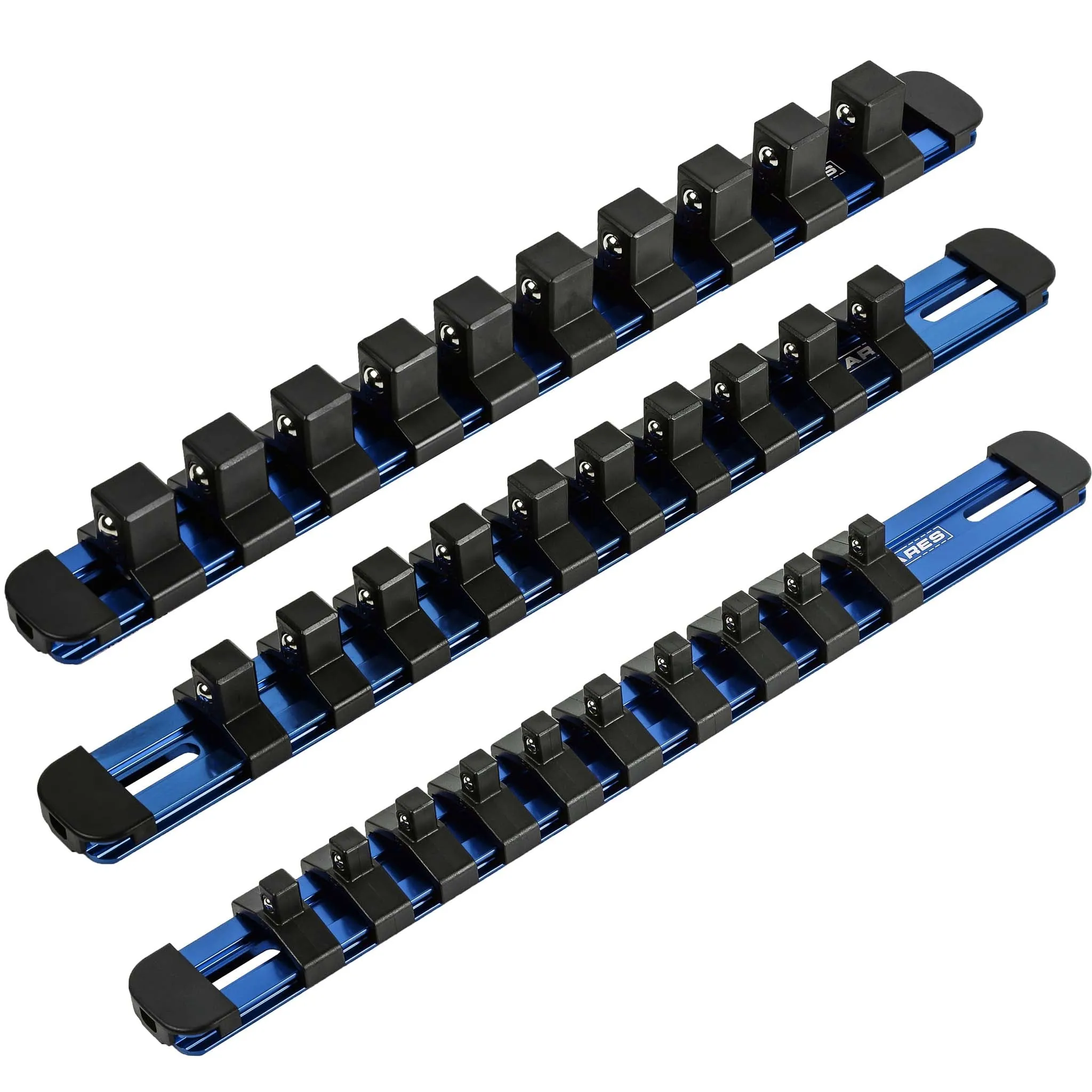 ARES 60110 - 3-Piece Blue 9.84-Inch Aluminum Socket Rail Set with Locking End Caps