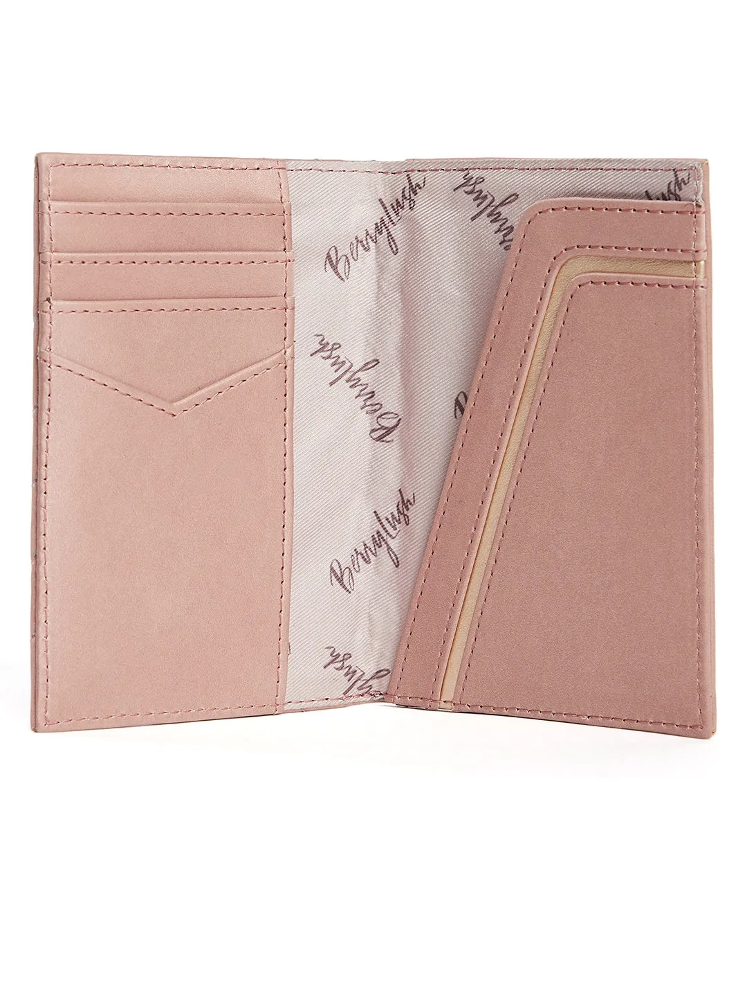 Berrylush Women Pink Quilted Pattern Synthetic Leather Long Passport Holder