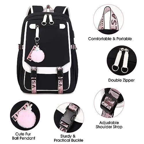 Bevalsa School Backpack for Girls, Girls Backpack with Lunch Box, Bookbag for Girls Kids Elementary Middle School Student 21L Children Schoolbag