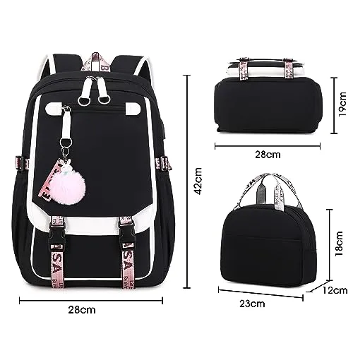 Bevalsa School Backpack for Girls, Girls Backpack with Lunch Box, Bookbag for Girls Kids Elementary Middle School Student 21L Children Schoolbag