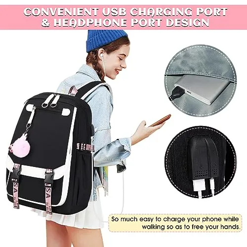 Bevalsa School Backpack for Girls, Girls Backpack with Lunch Box, Bookbag for Girls Kids Elementary Middle School Student 21L Children Schoolbag