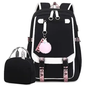 Bevalsa School Backpack for Girls, Girls Backpack with Lunch Box, Bookbag for Girls Kids Elementary Middle School Student 21L Children Schoolbag