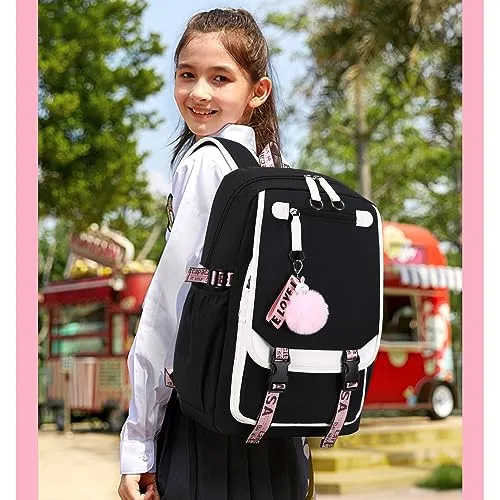 Bevalsa School Backpack for Girls, Girls Backpack with Lunch Box, Bookbag for Girls Kids Elementary Middle School Student 21L Children Schoolbag