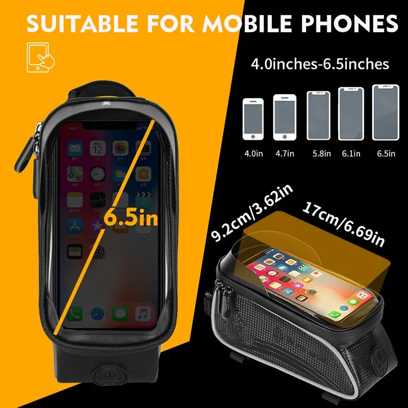 Bicycle Bag Cycling Top Front Tube Frame Bag Waterproof 6.5 Inches Touch Screen Phone Case Storage MTB Road Bike Bag