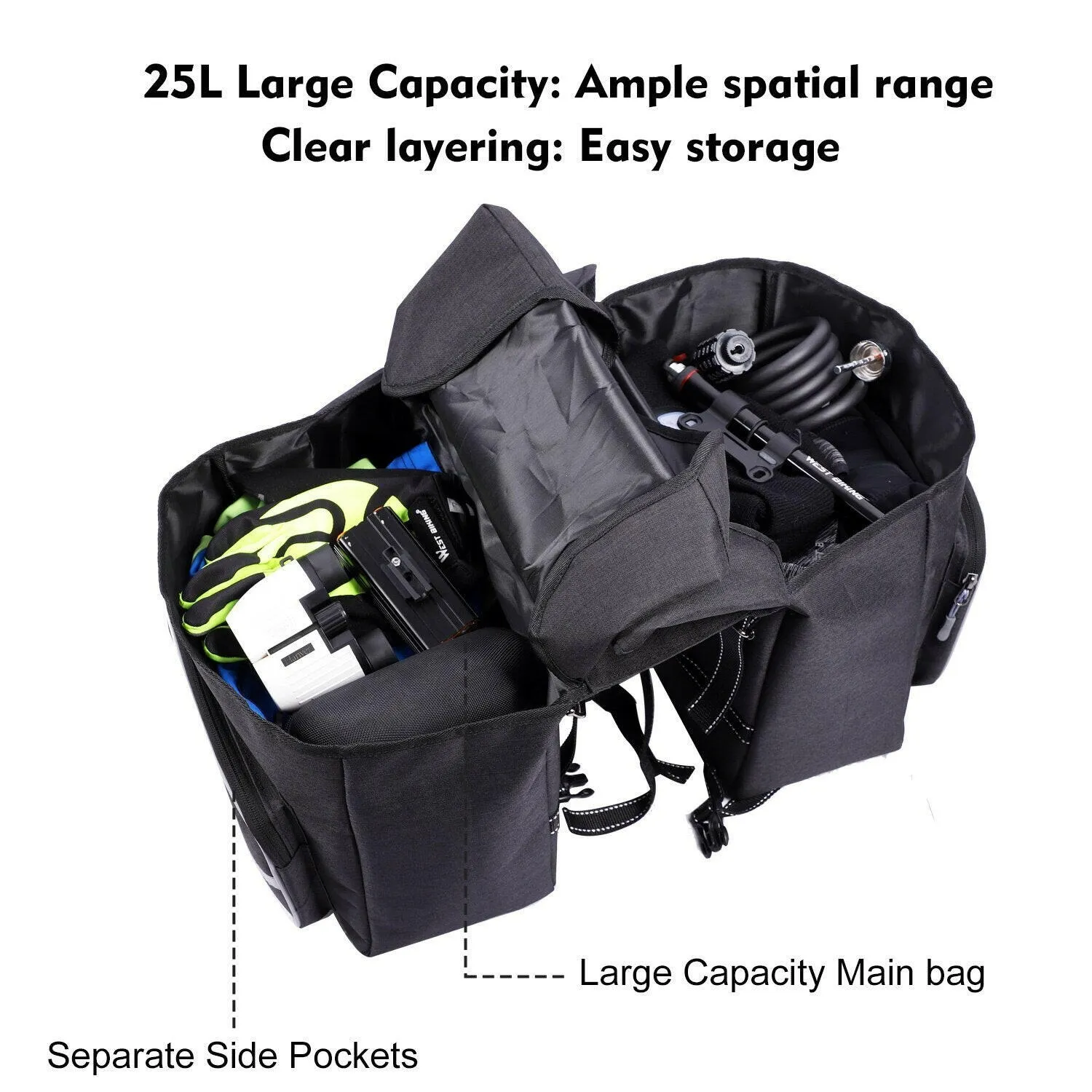 Bicycle Rear Seat Bag 25L Large Capacity Outdoor Luggage Carrier Bags Cycling MTB Road Bike Trunk Double Pannier Bag