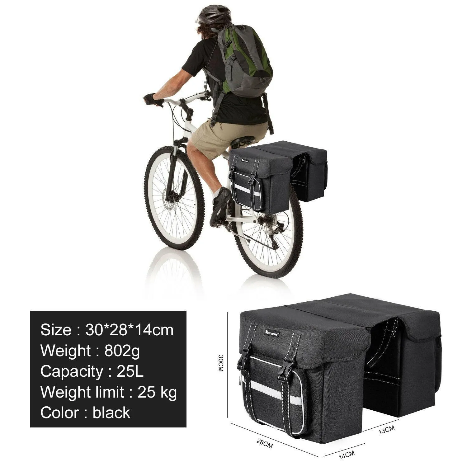 Bicycle Rear Seat Bag 25L Large Capacity Outdoor Luggage Carrier Bags Cycling MTB Road Bike Trunk Double Pannier Bag