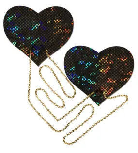 BLACK SHATTERED DISCO BALL HEART W/ GOLD CHAINS PASTIES