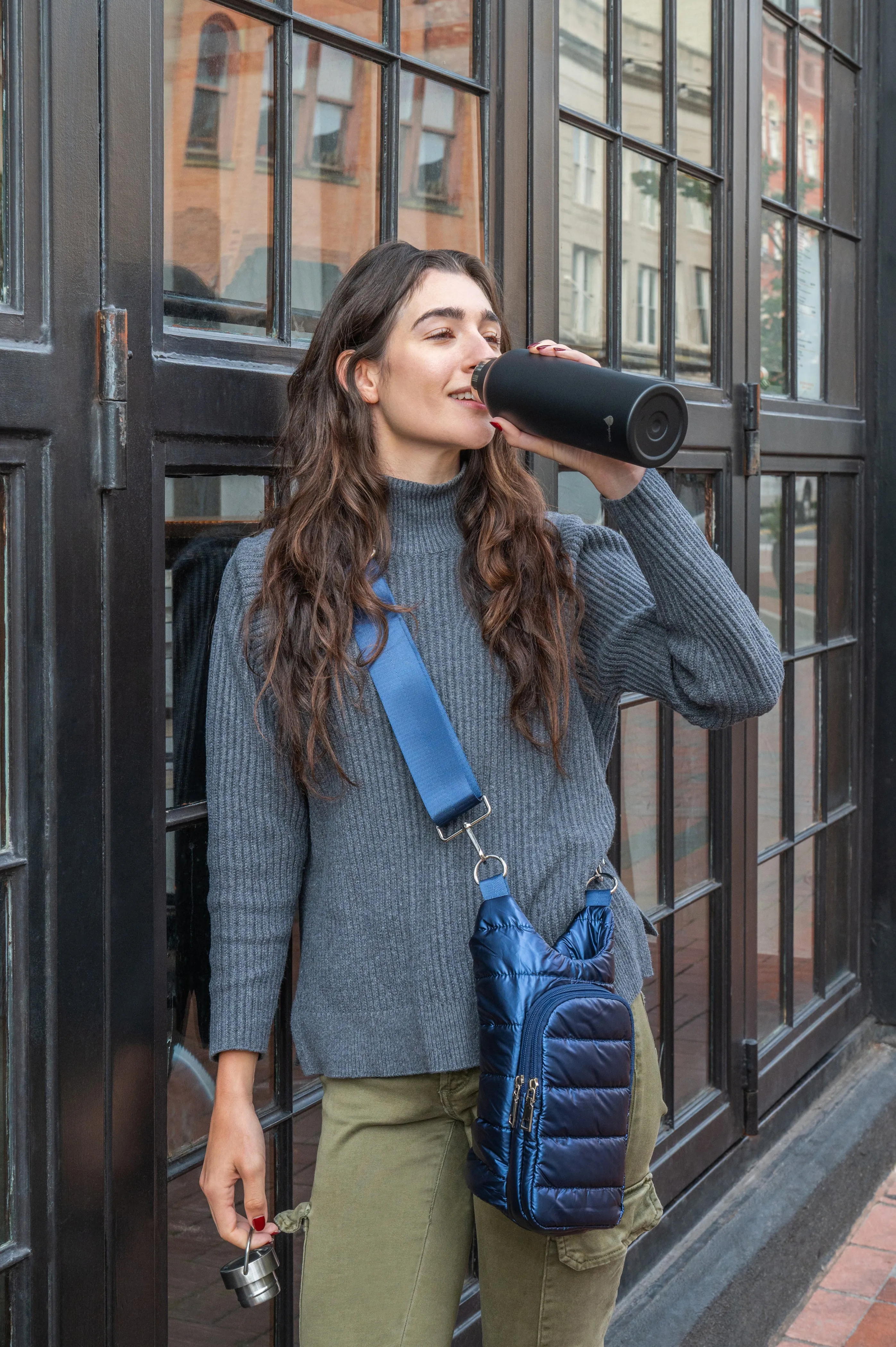 Black with Silver Top Stainless Steel Insulated Water Bottle- 24 Oz