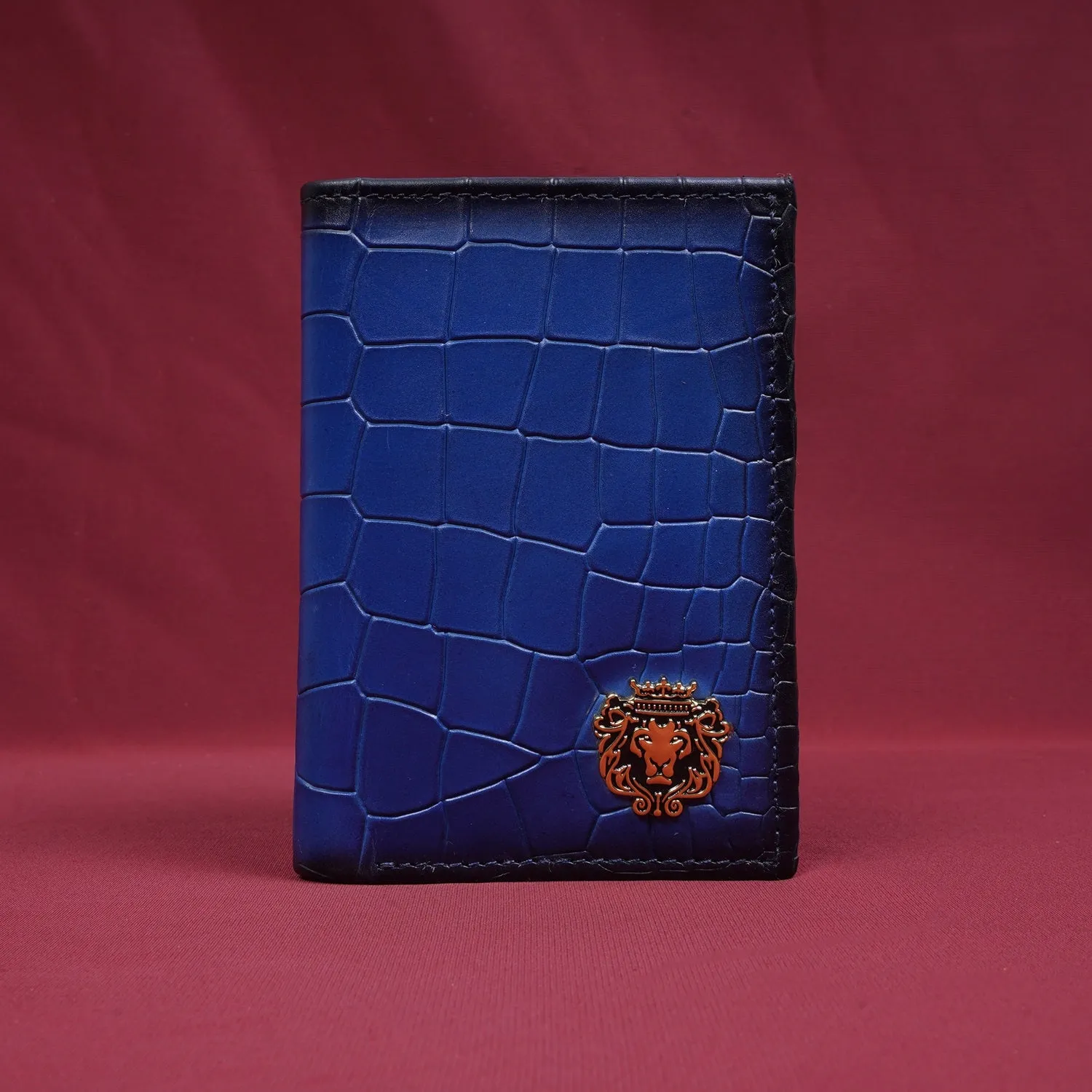 Blue Passport & Wallet With Card Holder In Deep Cut Croco Leather by Brune & Bareskin