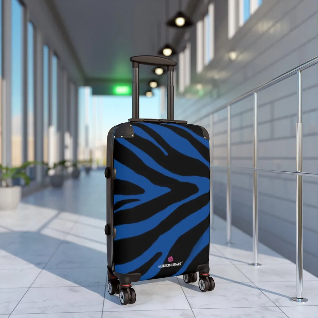 Blue Tiger Striped Print Suitcases, Animal Print Designer Suitcase Luggage (Small, Medium, Large)