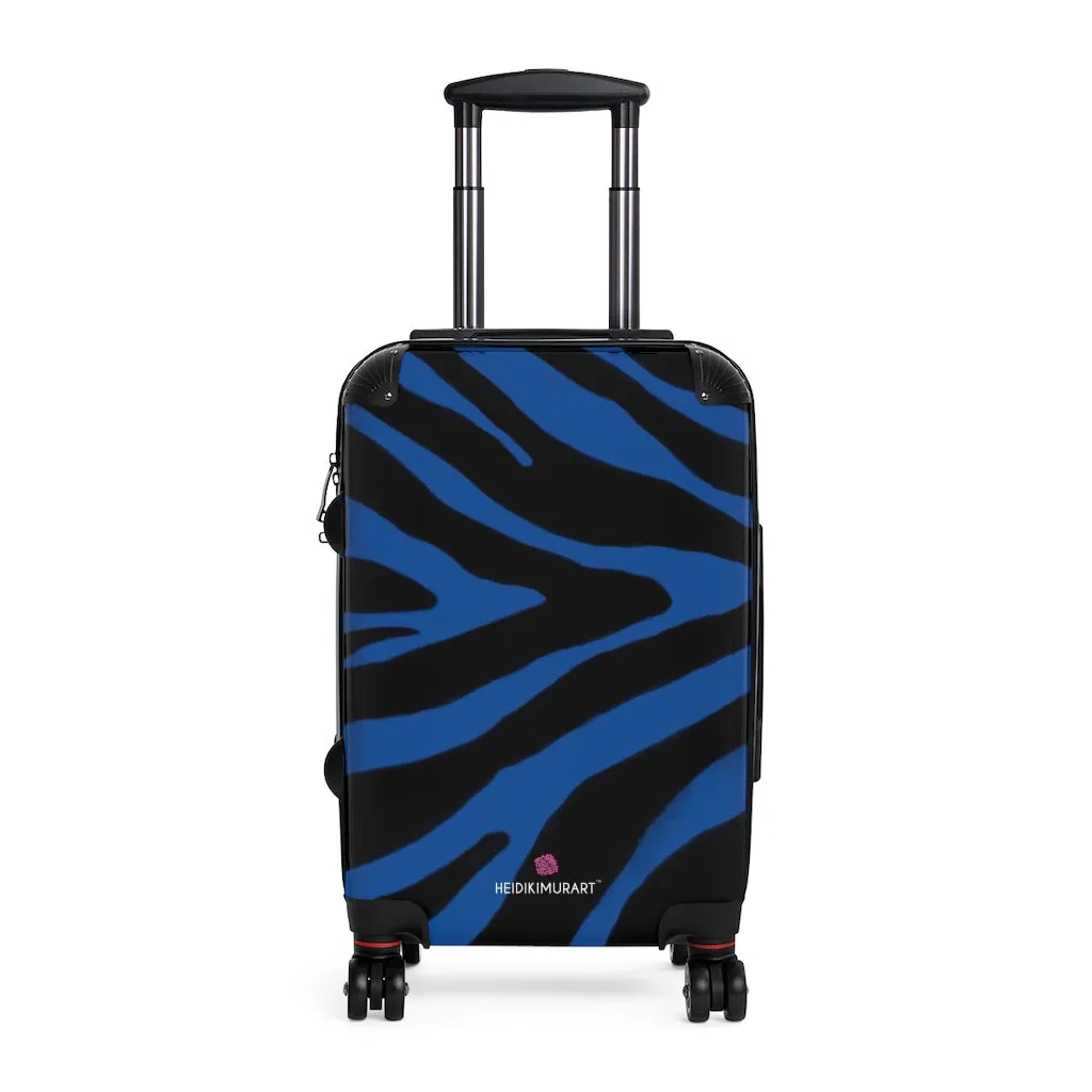 Blue Tiger Striped Print Suitcases, Animal Print Designer Suitcase Luggage (Small, Medium, Large)