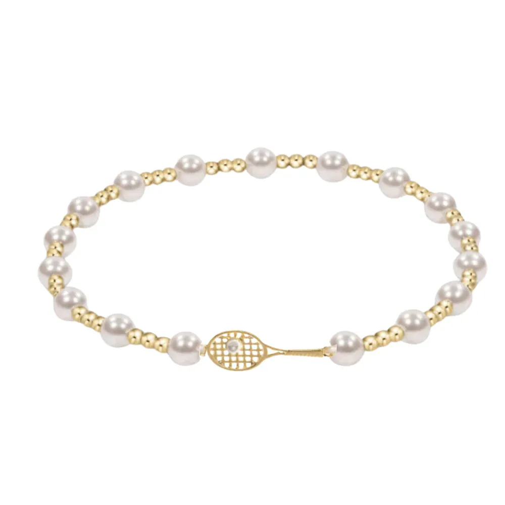 Born To Rally Pearl Gold Tennis Racket Beaded Bracelet