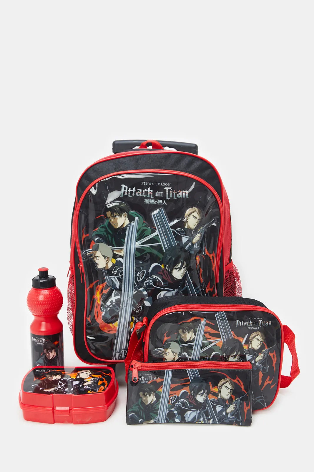 Boys Black And Red Attack On Titan Print Trolley Set (5 Piece)