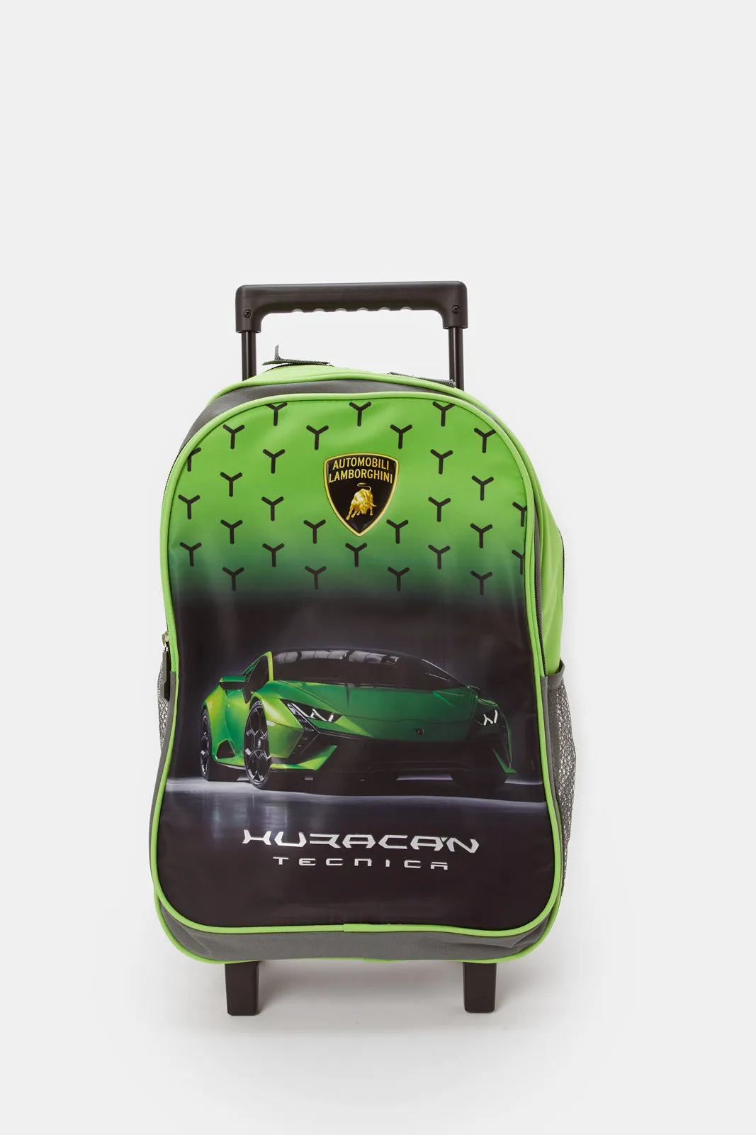 Boys Green Lamborghini Print Trolley Backpack Set (5 Piece)