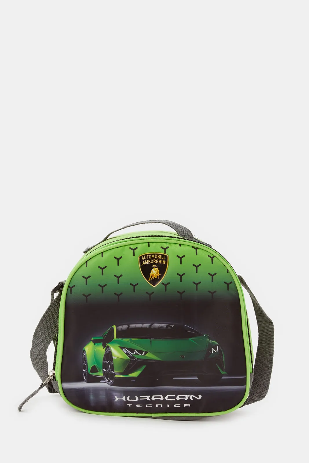 Boys Green Lamborghini Print Trolley Backpack Set (5 Piece)