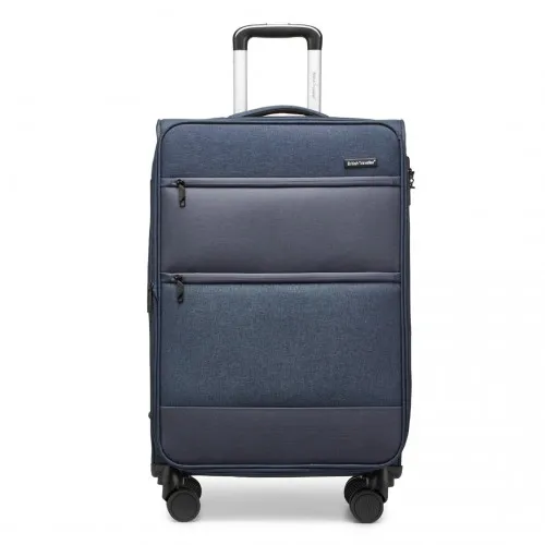 British Traveller 24 Inch Expandable Soft Shell Suitcase with TSA Lock - Lightweight & Durable - Navy