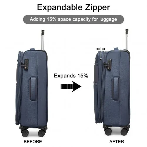 British Traveller 24 Inch Expandable Soft Shell Suitcase with TSA Lock - Lightweight & Durable - Navy