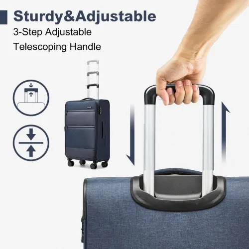 British Traveller 24 Inch Expandable Soft Shell Suitcase with TSA Lock - Lightweight & Durable - Navy