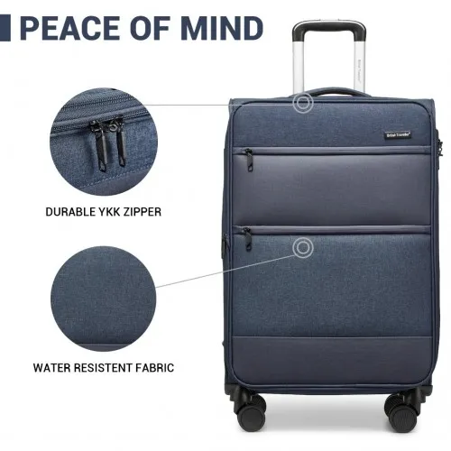 British Traveller 24 Inch Expandable Soft Shell Suitcase with TSA Lock - Lightweight & Durable - Navy