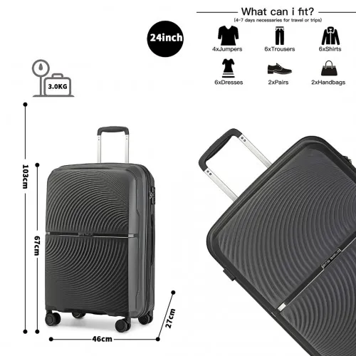 British Traveller 24 Inch Spinner Hard Shell Suitcase with TSA Lock - Lightweight & Durable in Black