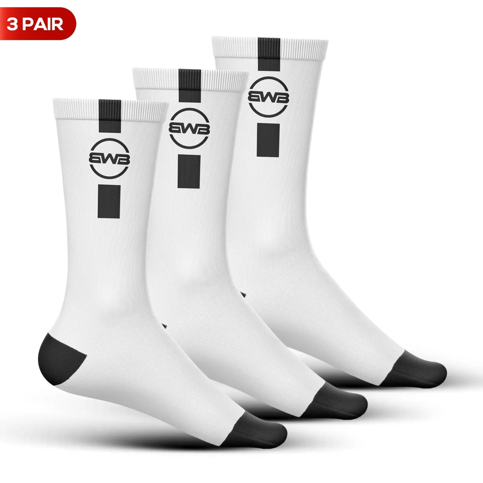 BWB 3 Pairs White Crew Cycling Socks