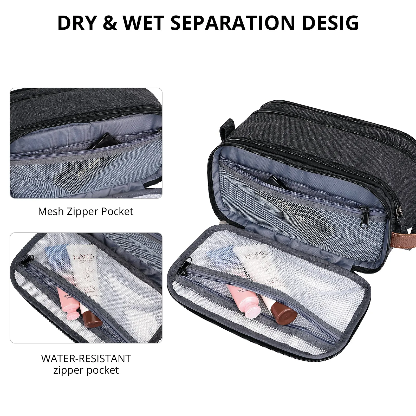 Canvas Toiletry Bag for Men Hanging Dopp Kit