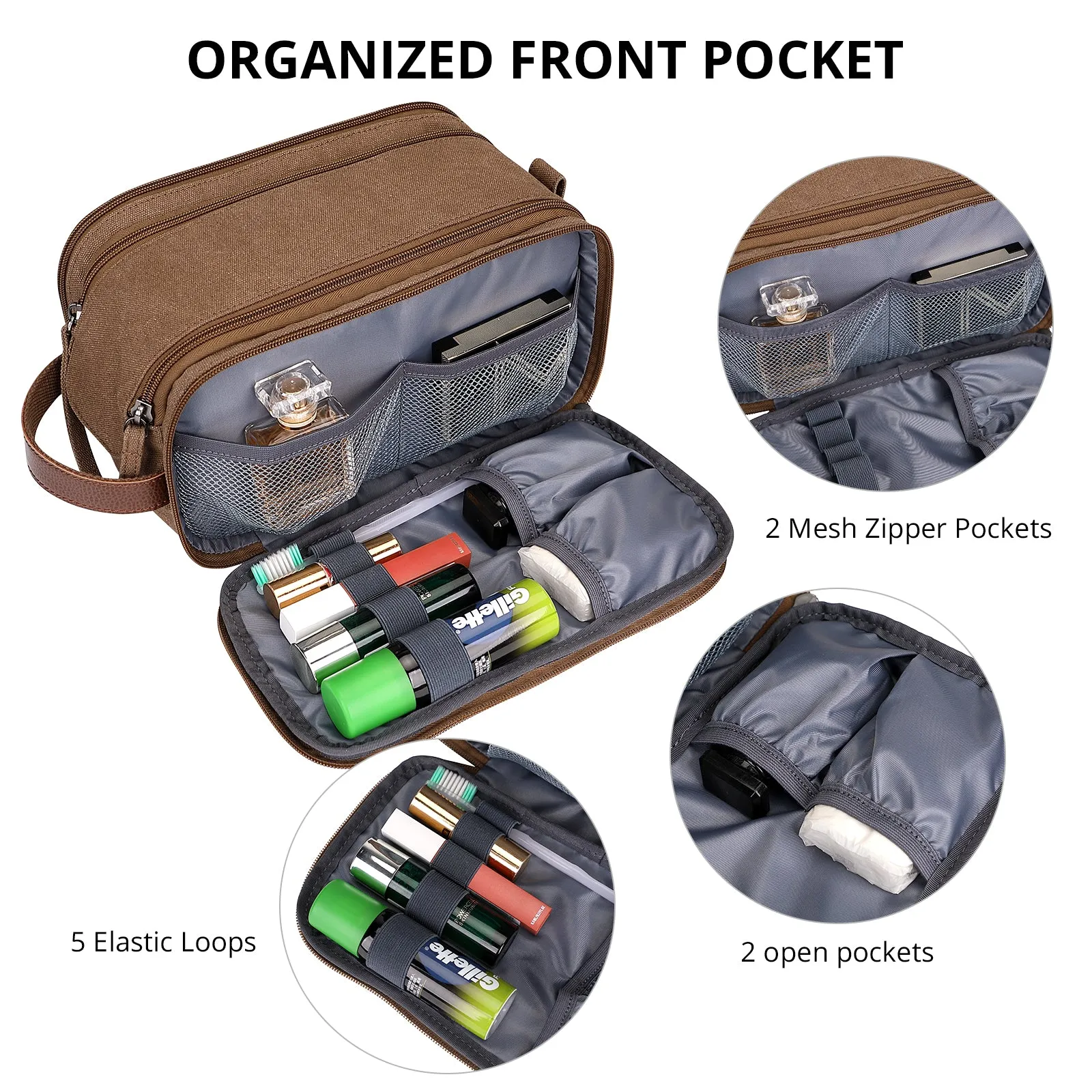 Canvas Toiletry Bag for Men Hanging Dopp Kit