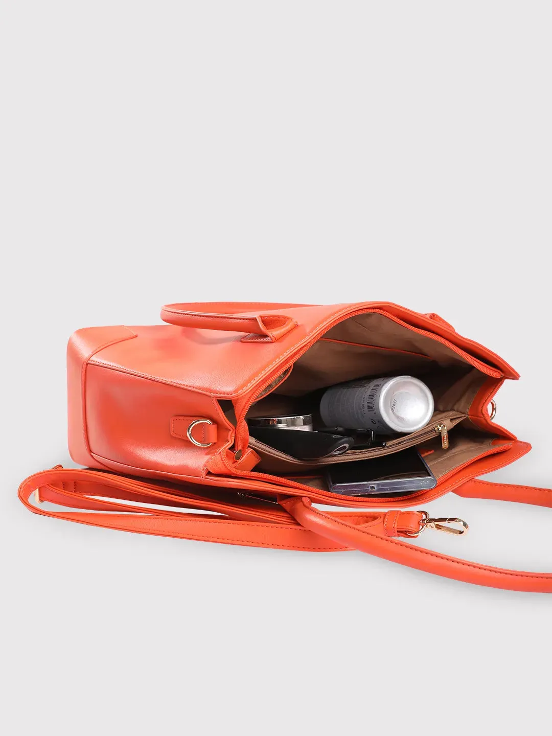 Caprese Milan Satchel Medium Solid Women'S Handbag Orange