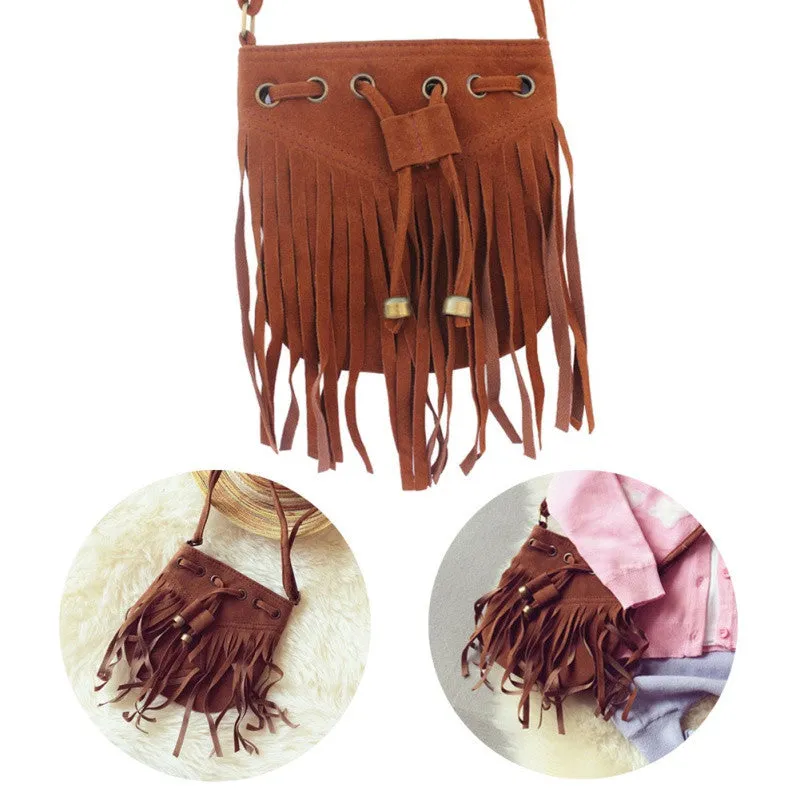 Children Fashion Tassel Bags Girl Brown Children Mini Handbag Kids Shoulder Bag U5