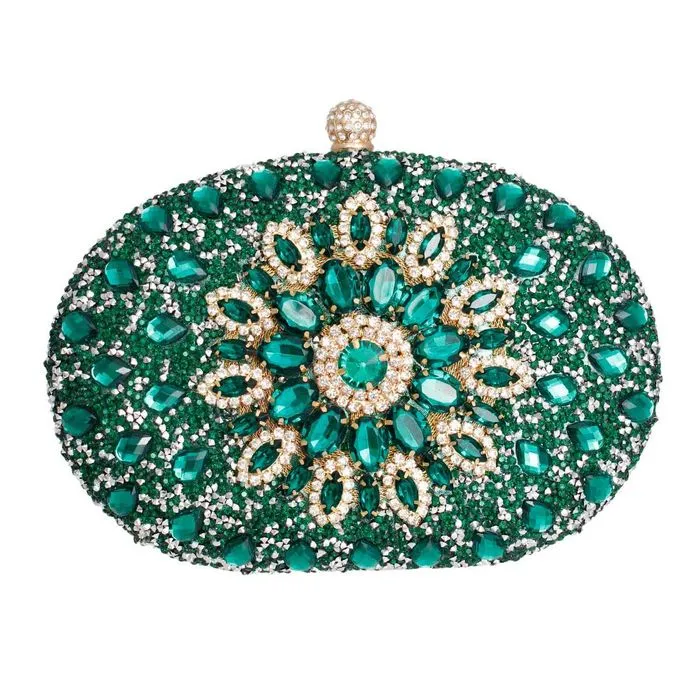 Clutch Green Crystal Hard Case Clutch for Women