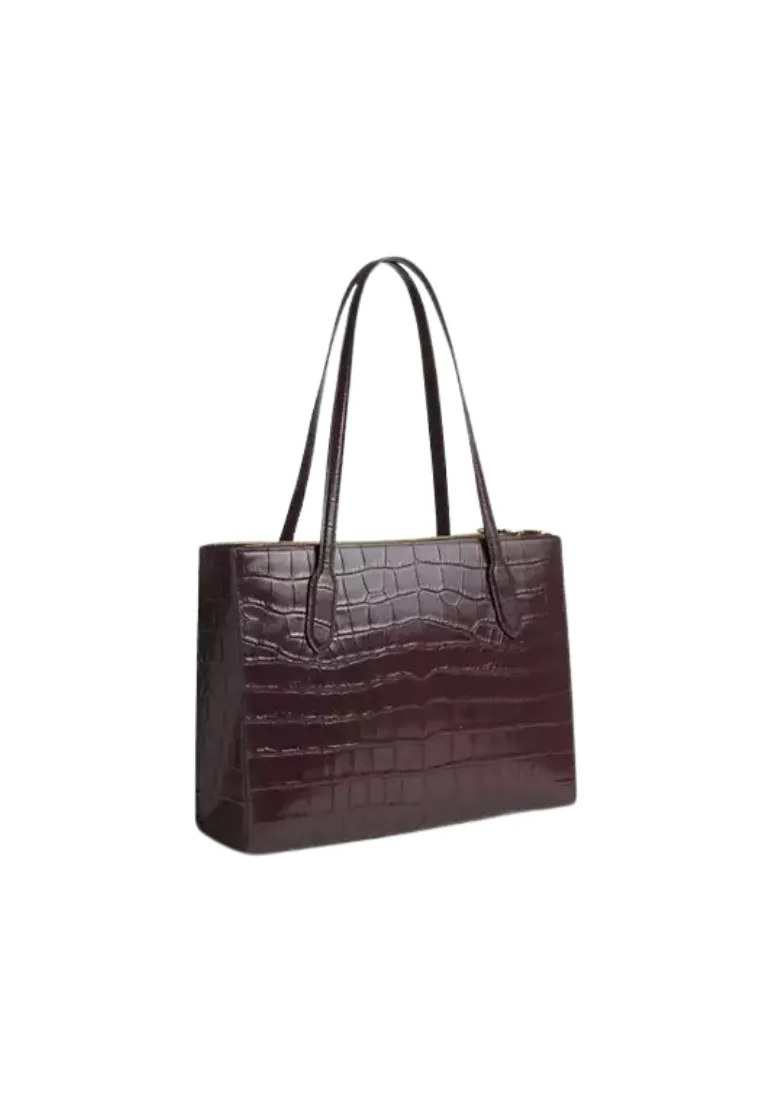 Coach Nina Tote Bag Croc Embossed In Merlot CW493