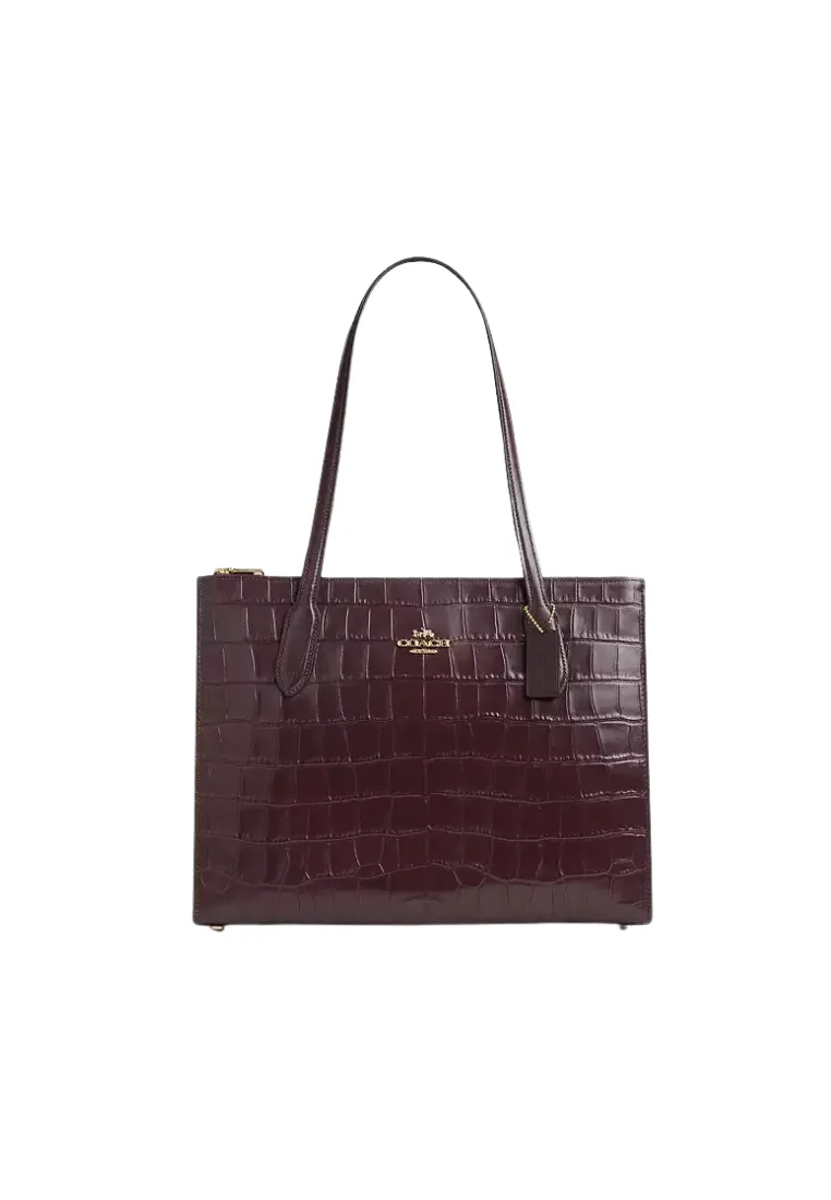 Coach Nina Tote Bag Croc Embossed In Merlot CW493