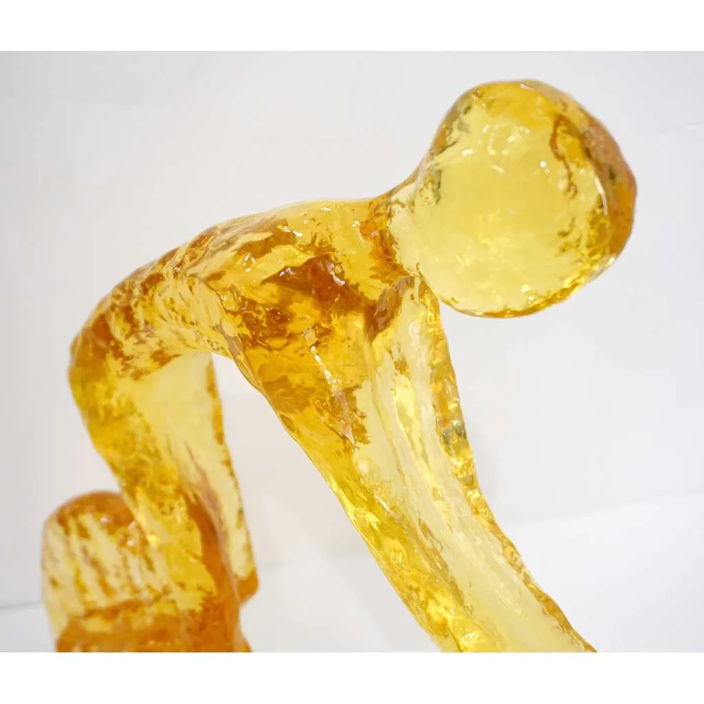 Contemporary Golden Honey Yellow Modern Lucite Sculpture of Minimalist Cyclist