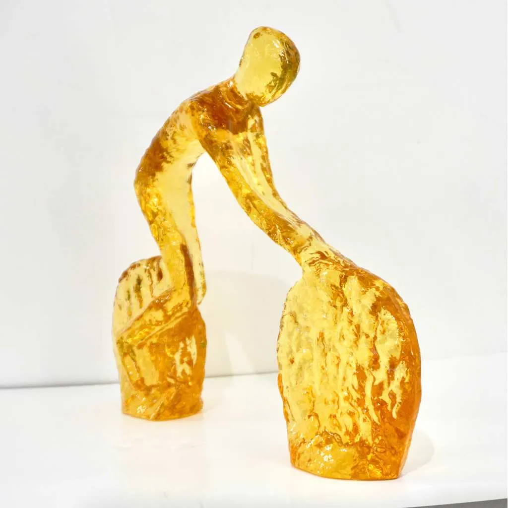 Contemporary Golden Honey Yellow Modern Lucite Sculpture of Minimalist Cyclist