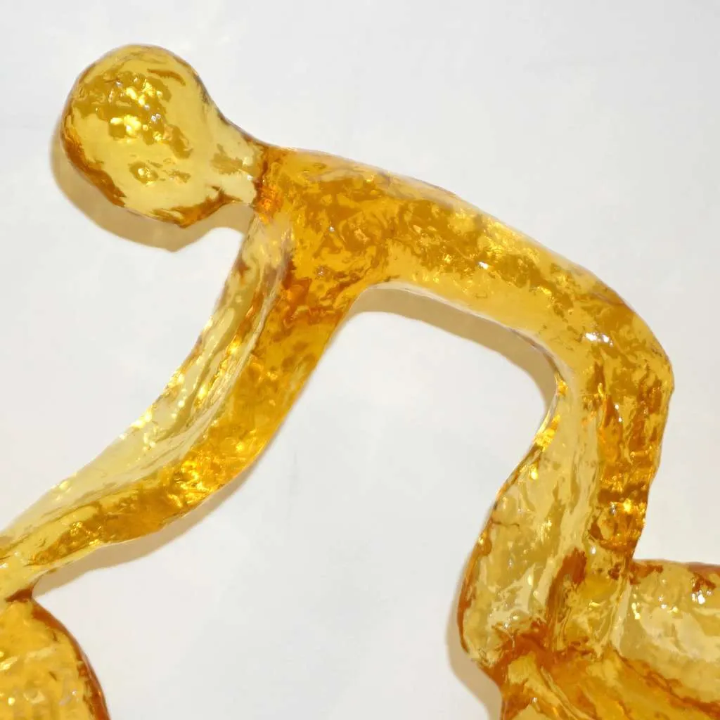 Contemporary Golden Honey Yellow Modern Lucite Sculpture of Minimalist Cyclist