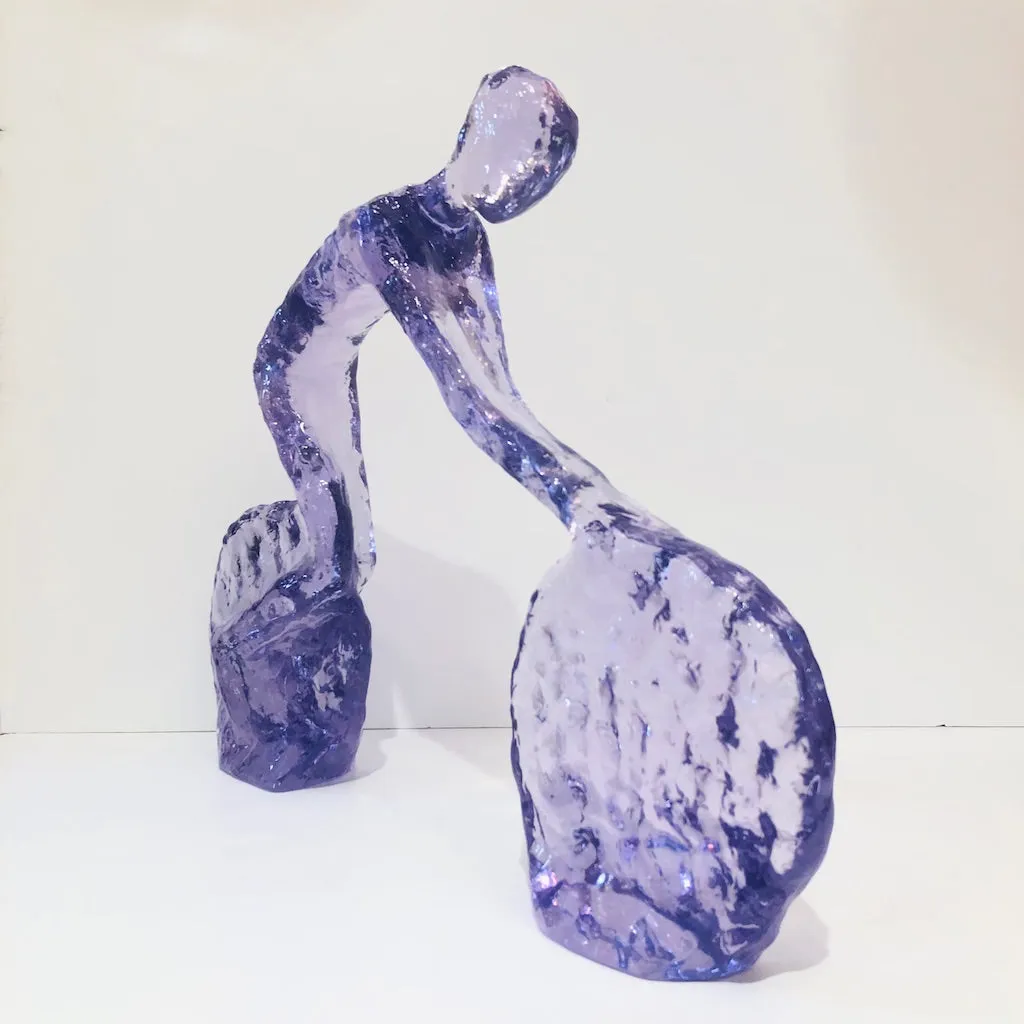 Contemporary Periwinkle Violet Modern Lucite Sculpture of Minimalist Cyclist