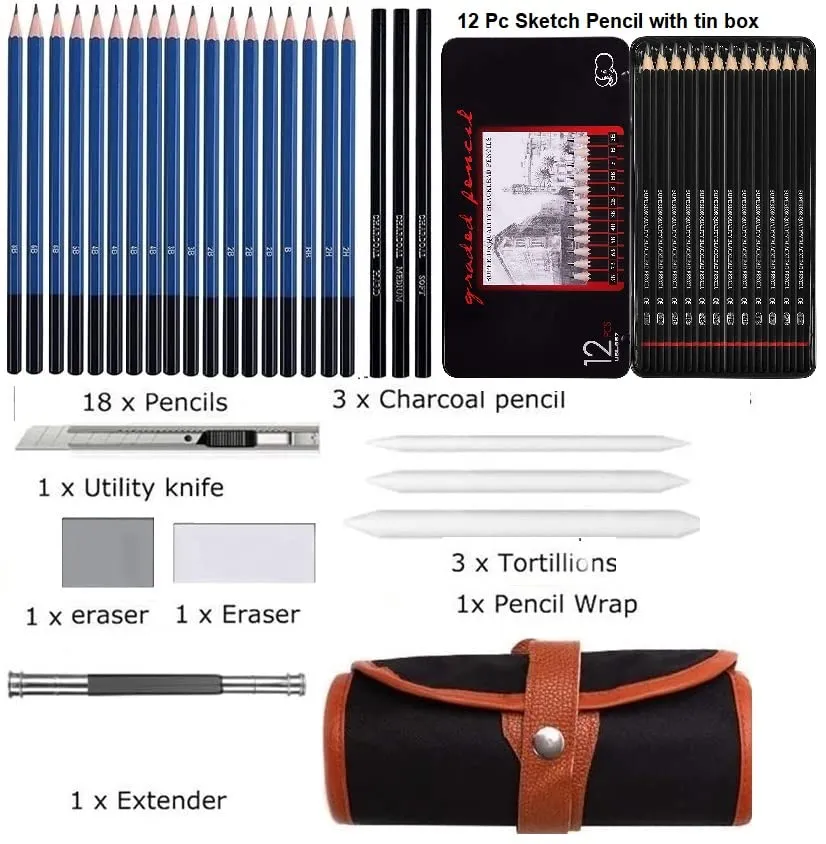 Corslet 41 Pcs Professional Drawing Supplies Sketching Art Kit Pencil Set with Tools Pouch Complete Artist Charcoal Sketch Pencils Shade Shading Portrait Gifts Accessories